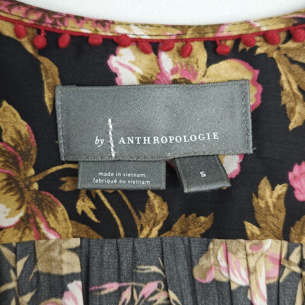 Anthropologie Deep V Floral Tunic Blouse Top Size Small Long Sleeves Romantic - Picture 12 of 14